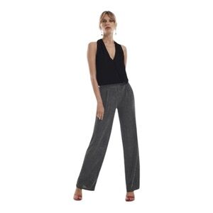 Revolve X Krisa Black Silver Pull On Wide Leg Party Sparkly Silver Pants NEW